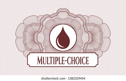 Red abstract rosette with drop icon and Multiple-choice text inside