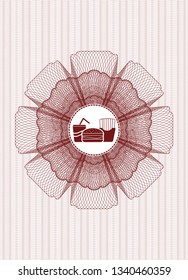 Red abstract rosette with fast food icon inside