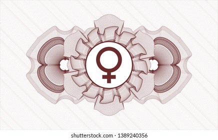 Red abstract rosette with female icon inside