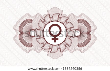 Red abstract rosette with female icon inside