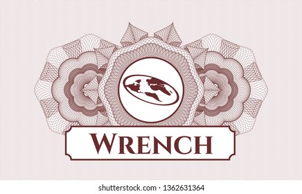 Red abstract rosette with flat earth icon and Wrench text inside