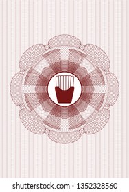Red abstract rosette with fries icon inside