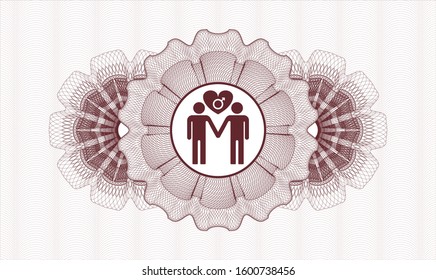 Red abstract rosette with gay men love icon inside