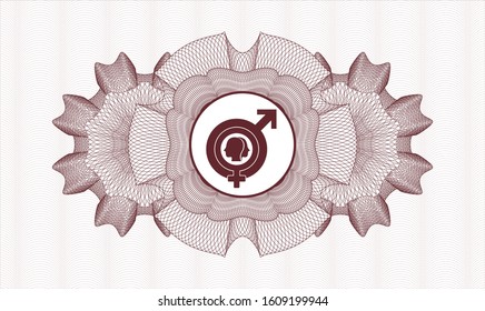 Red abstract rosette with gender dysphoria icon inside