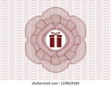 Red abstract rosette with gift box icon inside