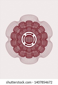 Red abstract rosette with globalization icon inside