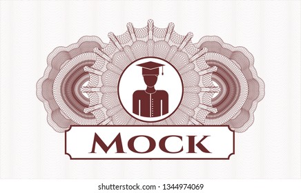 Red abstract rosette with graduated icon and Mock text inside