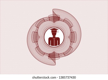 Red abstract rosette with graduated icon inside
