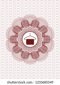 Red abstract rosette with hanger with towel icon inside