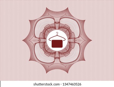 Red abstract rosette with hanger with towel icon inside
