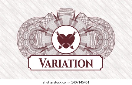 Red abstract rosette with heart with two arrows icon and Variation text inside