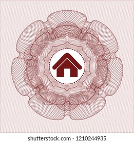 Red abstract rosette with home icon inside