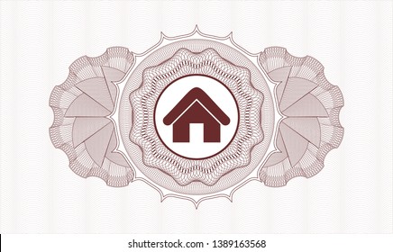 Red abstract rosette with home icon inside