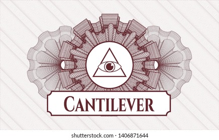Red abstract rosette with illuminati pyramid icon and Cantilever text inside
