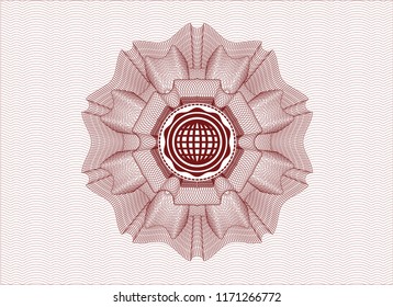 Red abstract rosette with international icon inside
