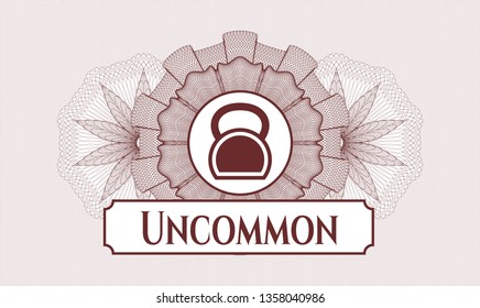 Red abstract rosette with kettlebell icon and Uncommon text inside