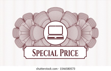 Red abstract rosette with laptop icon and Special Price text inside