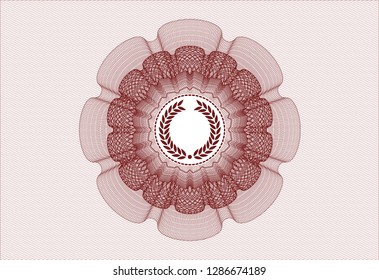 Red abstract rosette with laurel wreath icon inside