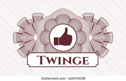 Red abstract rosette with like icon and Twinge text inside