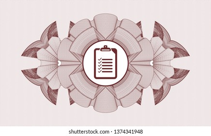 Red abstract rosette with list icon inside