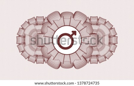 Red abstract rosette with male icon inside