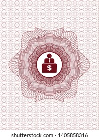 Red abstract rosette with man working on computer icon inside