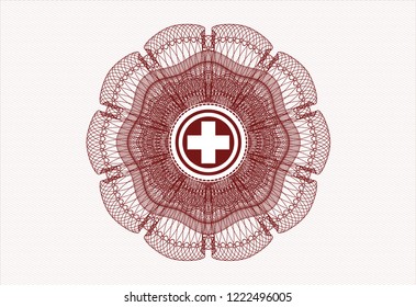Red abstract rosette with medicine icon inside