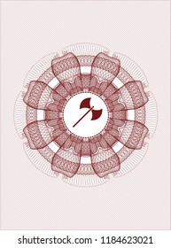 Red abstract rosette with medieval axe icon inside