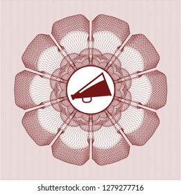 Red abstract rosette with megaphone icon inside