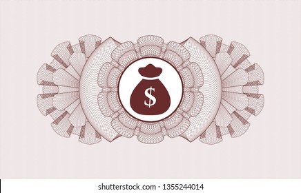Red abstract rosette with money bag icon inside