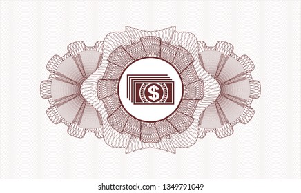 Red abstract rosette with money icon inside