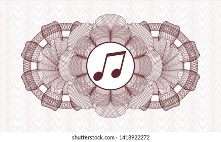 Red abstract rosette with musical note icon inside