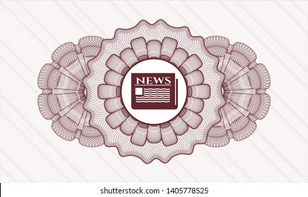 Red abstract rosette with newspaper icon inside