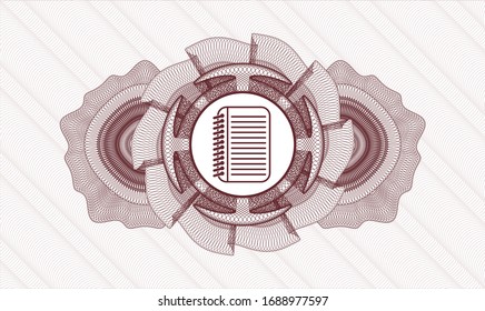 Red abstract rosette with note book icon inside