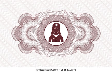 Red abstract rosette with nurse icon inside