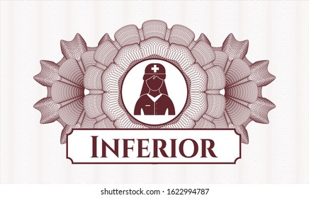 Red abstract rosette with nurse icon and Inferior text inside
