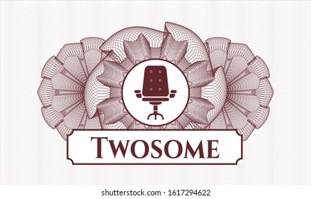 Red abstract rosette with office chair icon and Twosome text inside