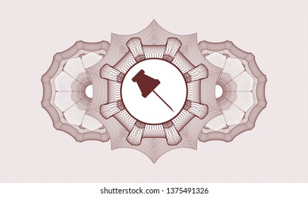 Red abstract rosette with paper pin icon inside
