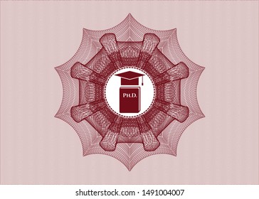 Red abstract rosette with Phd thesis icon inside