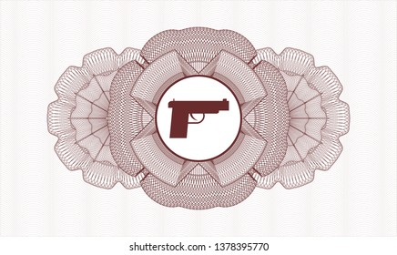 Red abstract rosette with pistol icon inside