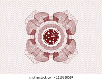 Red abstract rosette with pizza icon inside