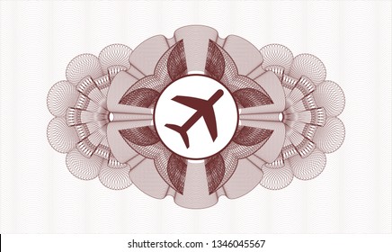 Red abstract rosette with plane icon inside