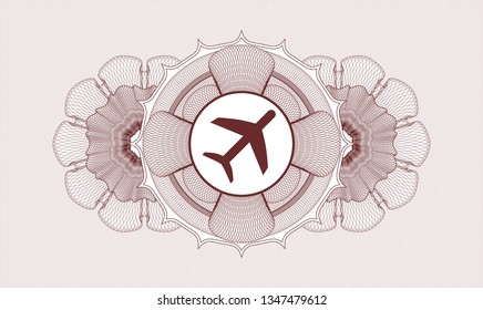 Red abstract rosette with plane icon inside
