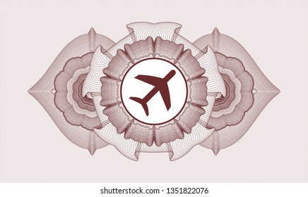 Red abstract rosette with plane icon inside