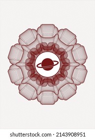 Red abstract rosette. with planet, saturn icon inside