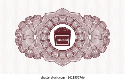 Red abstract rosette with popcorn icon inside