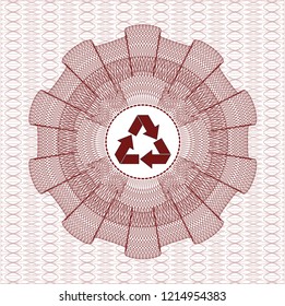 Red abstract rosette with recycle icon inside