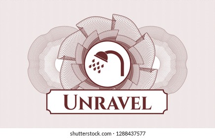 Red abstract rosette with shower icon and Unravel text inside