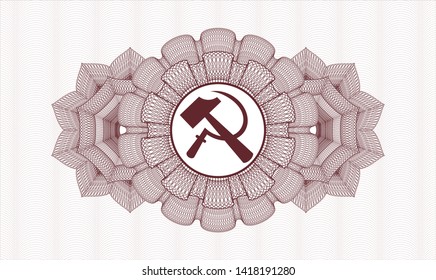 Red abstract rosette with sickle and hammer icon inside