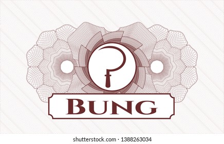 Red abstract rosette with sickle icon and Bung text inside
